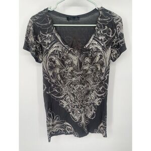 Angels & Diamonds Women's Y2K Silver Metallic Blinged Knit Top M